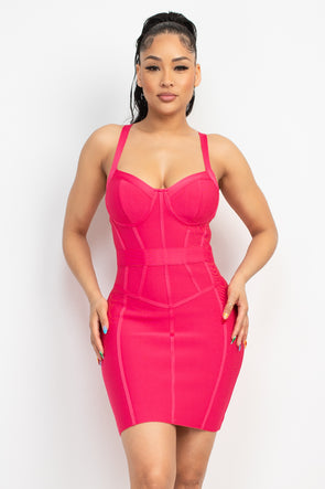 Hot Pink Bustier Bandage Mini Dress