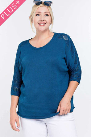 Plus Size Blue Broderie Anglaise Detail Sweater