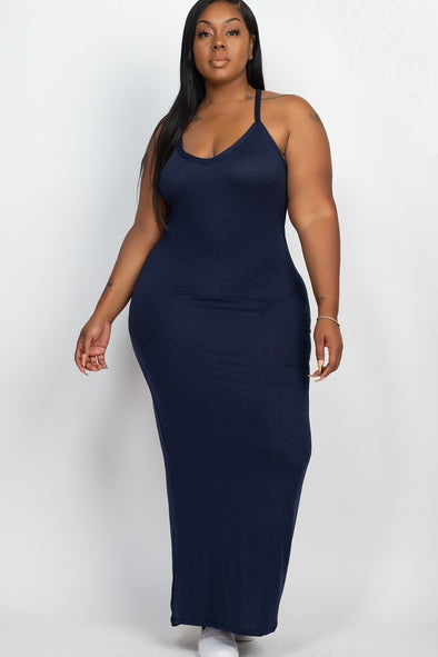 Plus Size Navy Blue Bodycon Maxi Dress