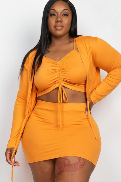 Plus Size Orange Cardigan & Mini Skirt Set