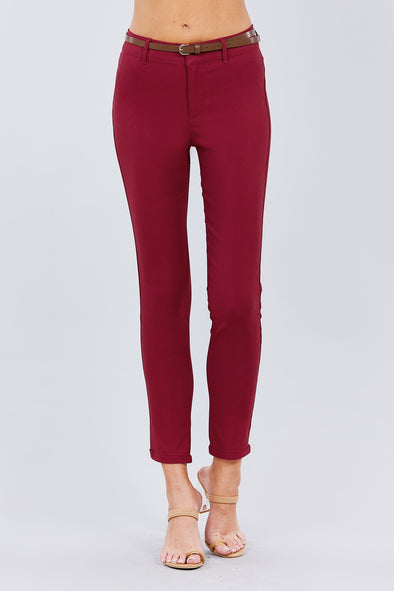 Raspberry Belted Straight Leg Pants