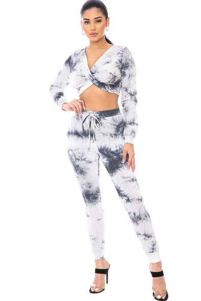 Charcoal Tie Dye Crop Top & Legging Set