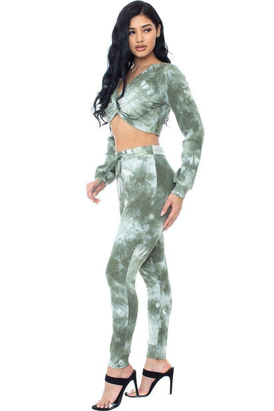 Olive Tie Dye Crop Top & Legging Set