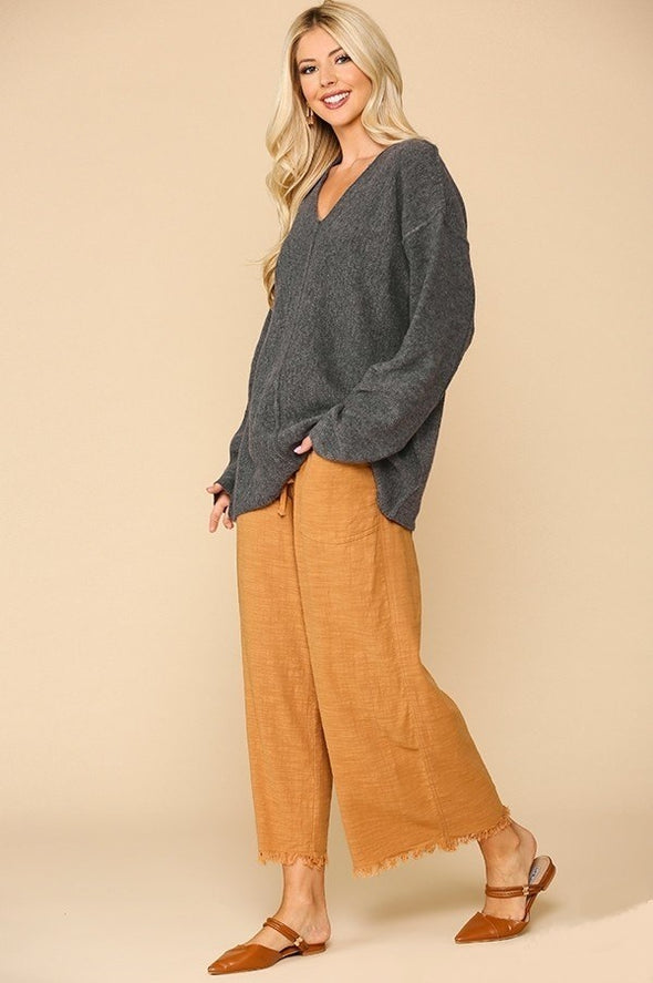 Charcoal Exposed Seam V Neck Sweater