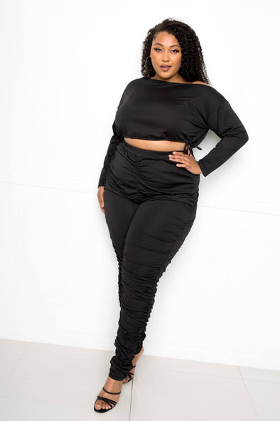 Plus Black Off-the-Shoulder Crop Top & Legging Set