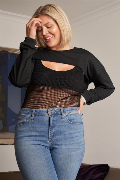 Plus Size Black Bodysuit & Super Cropped Top