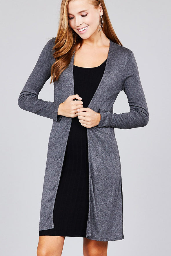 Charcoal Side Slit Ribbed Longline Cardigan