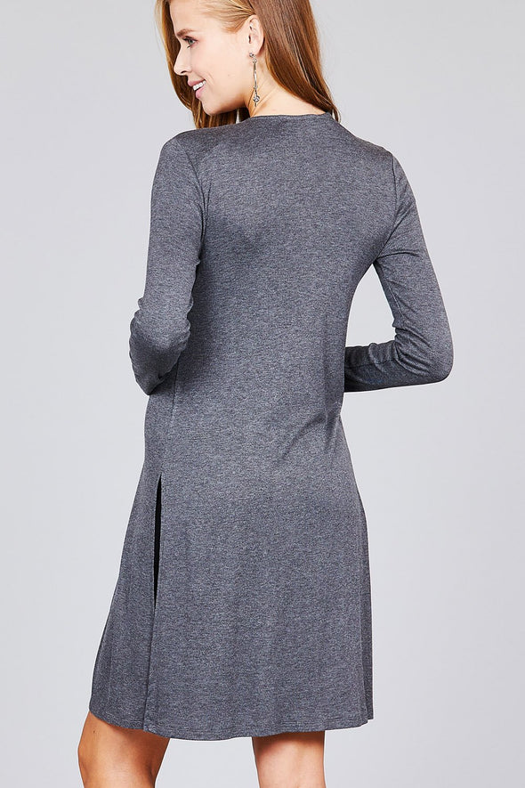 Charcoal Side Slit Ribbed Longline Cardigan