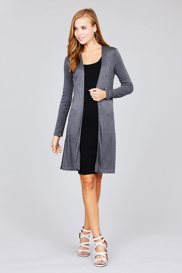 Charcoal Side Slit Ribbed Longline Cardigan
