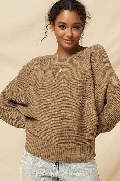 Dark Tan Ribbed Knit Sweater