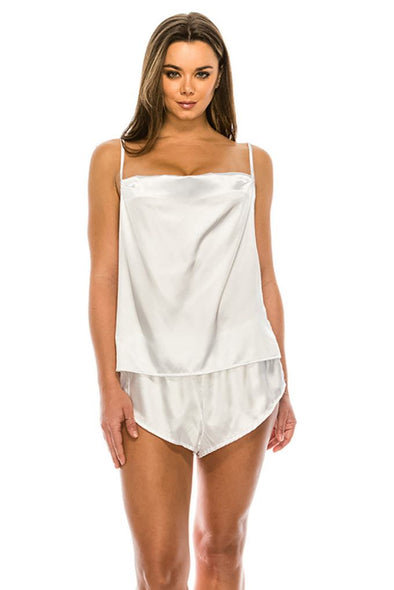 White Satin Pajama Short Set