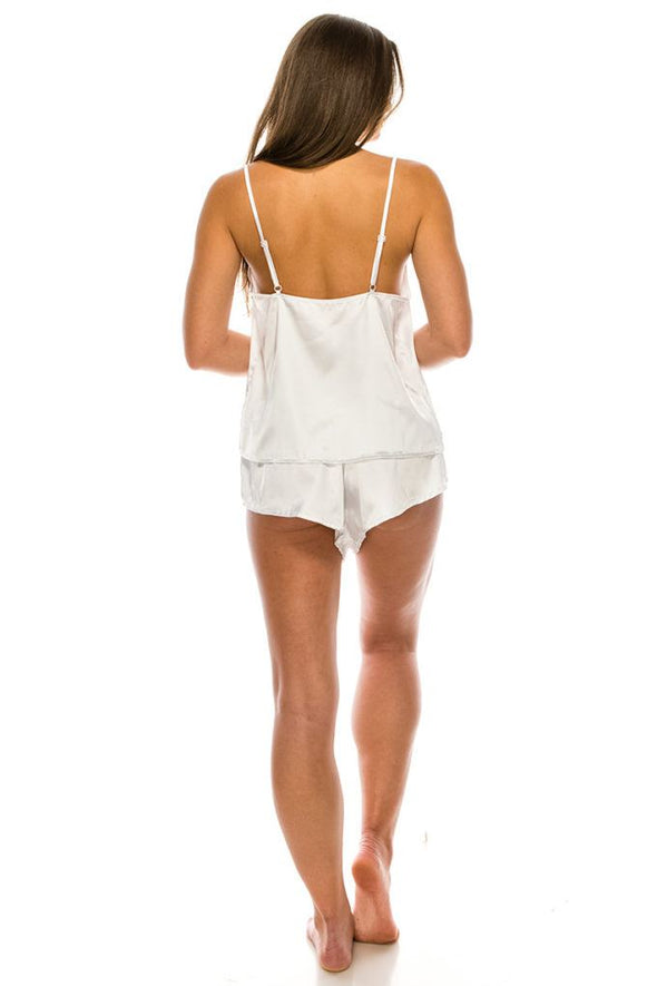 White Satin Pajama Short Set
