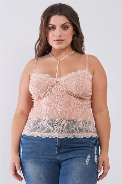 Plus Dusty Rose Sheer Floral Lace Cami