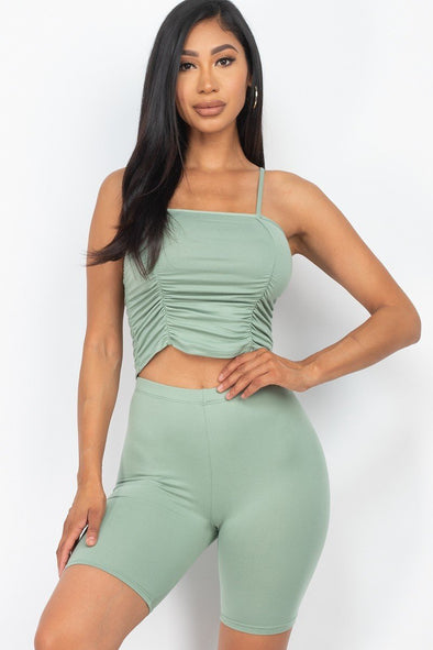 Sage Ruched Cami & Biker Short Set