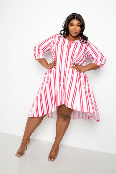 Plus Size Red Striped Shirt Dress