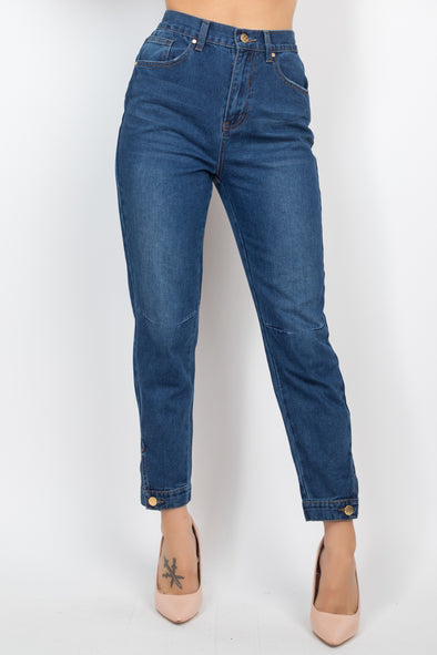 Dark Blue Button-Ankle Jeans