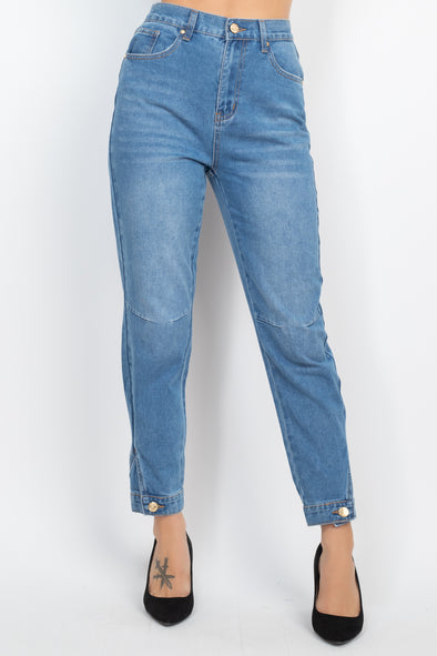 Medium Blue Button-Ankle Jeans