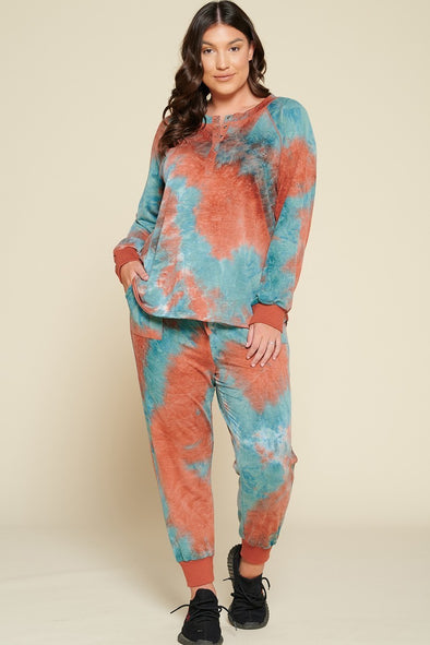 Plus Rust Tie Dye Long Sleeve Top & Pants Set