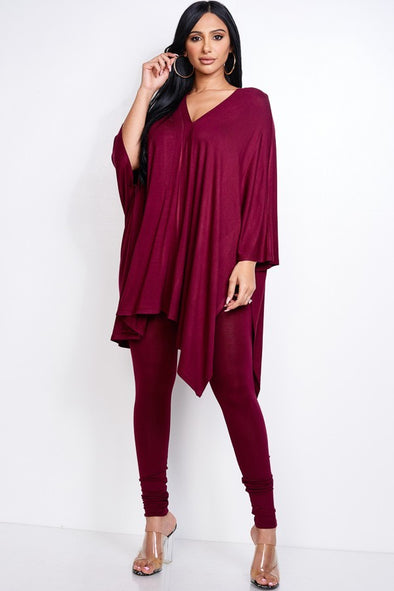 Burgundy Flowy Top & Leggings Set