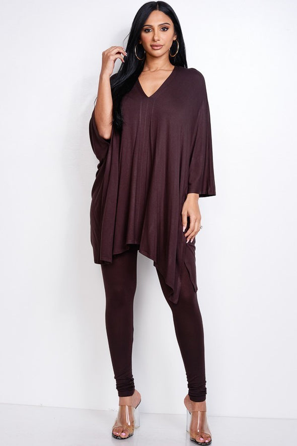 Dark Brown Flowy Top & Leggings Set
