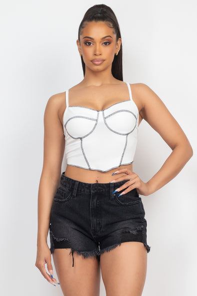 White Bustier Ribbed Knit Cropped Cami