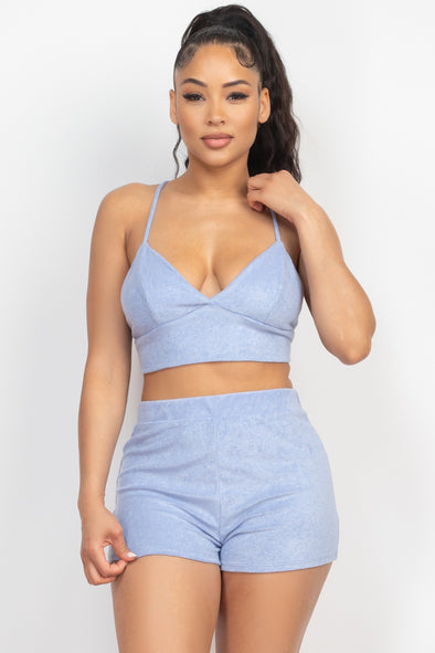 Light Blue Terry Towelling Bralette & Short Set