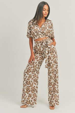 Leopard Print Crop Top & Wide Leg Pants Set