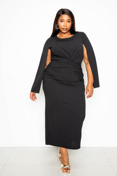 Plus Black Cape Sleeve Knot-Front Maxi Dress from www.adorastar.com.
