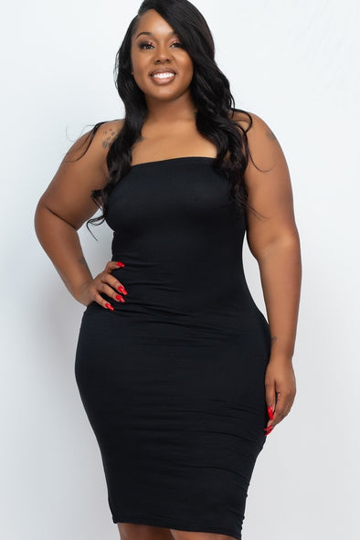 Plus Size Black Tube Bodycon Midi Dress