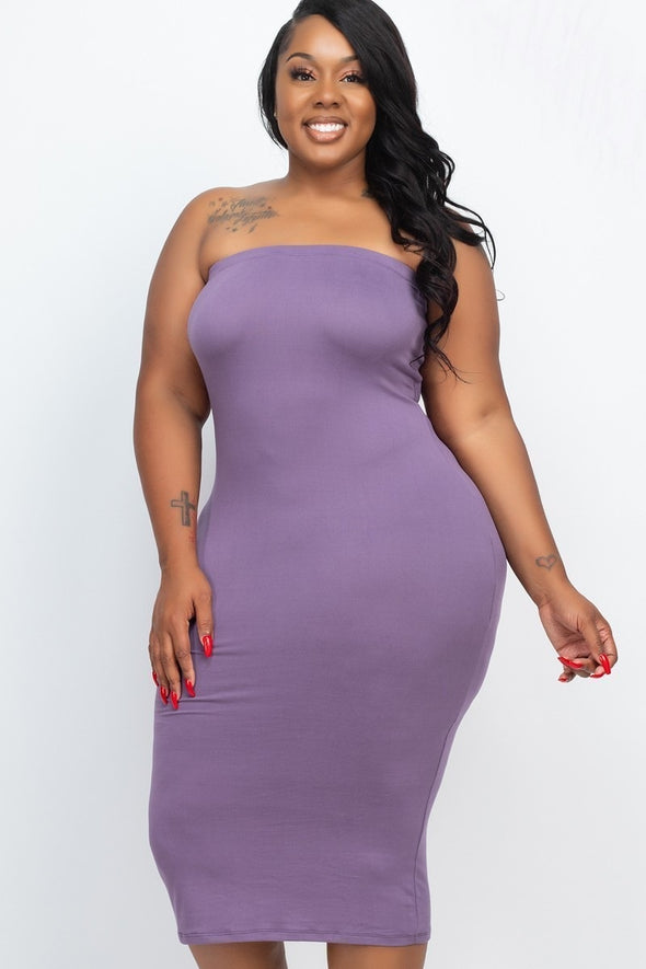 Plus Size Purple Tube Bodycon Midi Dress
